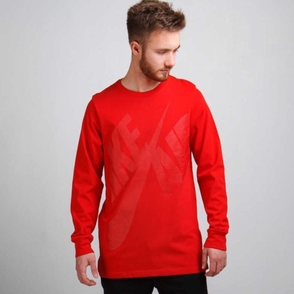 Nike Air Pivot Heavyweight Mens Crewneck Sweater Red Long Sleeve Double Print XL - Picture 1 of 9
